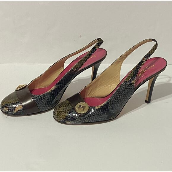 VINTAGE KATE SPADE Round Toe Snakeskin Print Slingback Heel 10 Made in Italy HTF - Picture 2 of 8